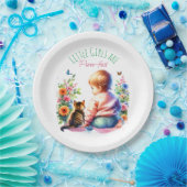 小さな女の子と子猫 |水彩赤ちゃんシャワー ペーパープレート (パーティー)