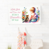 小さな女の子と子猫 |水彩赤ちゃんシャワー 横断幕 (インサイチュ)