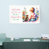 小さな女の子と子猫 |水彩赤ちゃんシャワー 横断幕 (トレードショー)