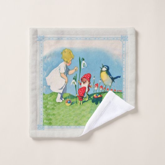 小さな女の子と小妖精や小人イースターエッグの花のカート ウォッシュタオル (ウォッシュタオル)