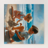 小さな女の子と少年の建物サンドキャッスル ジグソーパズル (横)