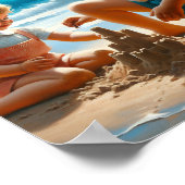 小さな女の子と少年の建物サンドキャッスル ポスター (角)