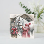 小さな女の子と彼女の馬のパーソナライズされたクリスマス シーズンカード (スタンド正面)