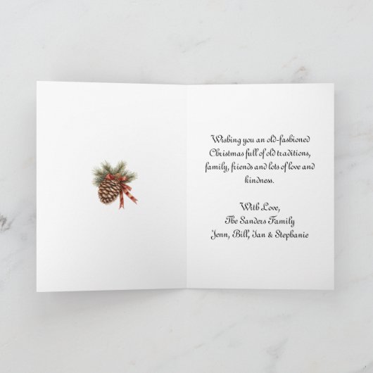 小さな女の子と彼女の馬のパーソナライズされたクリスマス シーズンカード (内部)