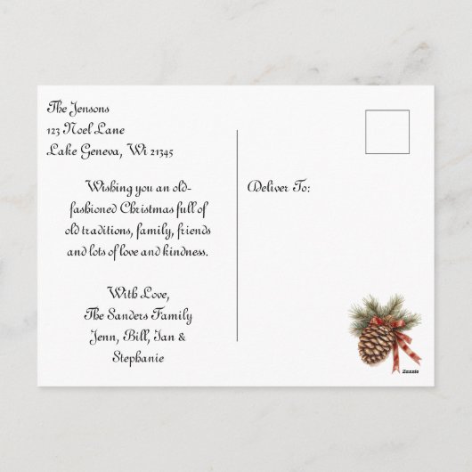 小さな女の子と彼女の馬のパーソナライズされたクリスマス シーズンポストカード (裏面)