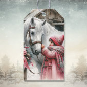 小さな女の子と彼女の馬の素朴クリスマス ギフトタグ