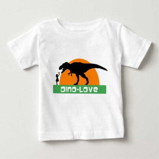 小さな女の子と恐竜 ベビーTシャツ (正面)