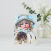 小さな女の子と犬のダーリングポートレート ポストカード (スタンド正面)