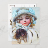 小さな女の子と犬のダーリングポートレート ポストカード (正面/裏面)