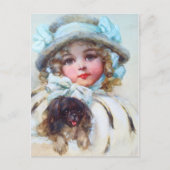 小さな女の子と犬のダーリングポートレート ポストカード (正面)