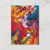 小さな女の子と猫と人形かわいらし赤ブラック 名刺 (裏面)