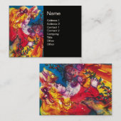 小さな女の子と猫と人形かわいらし赤ブラック 名刺 (正面/裏面)