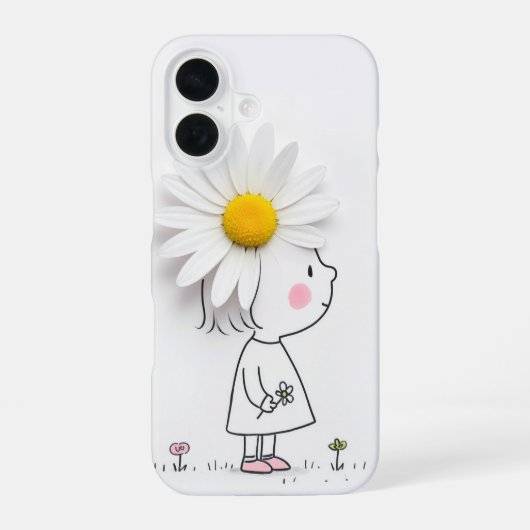 小さな女の子と白いデイジー iPhone 16ケース (裏面)