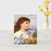 小さな女の子と薄紫ブーケヴィンテージ 空白の カード (黄色い花)