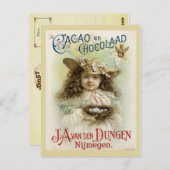 小さな女の子と鳥の巣を持つチョコレート広告 ポストカード (正面/裏面)