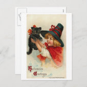 小さな女の子と黒子猫 シーズンポストカード (正面/裏面)