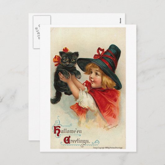 小さな女の子と黒子猫 シーズンポストカード (正面/裏面)