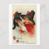 小さな女の子と黒子猫 シーズンポストカード (正面)