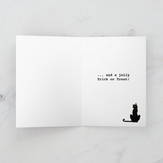 小さな女の子と黒猫ヴィンテージハロウィンカード カード (内部)