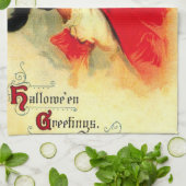 小さな女の子と黒猫 キッチンタオル (折り畳み)