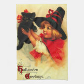 小さな女の子と黒猫 キッチンタオル (縦)