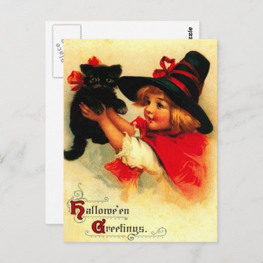 小さな女の子と黒猫 ポストカード (正面/裏面)