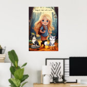 小さな女の子と2匹の猫 ポスター (ホームオフィス)