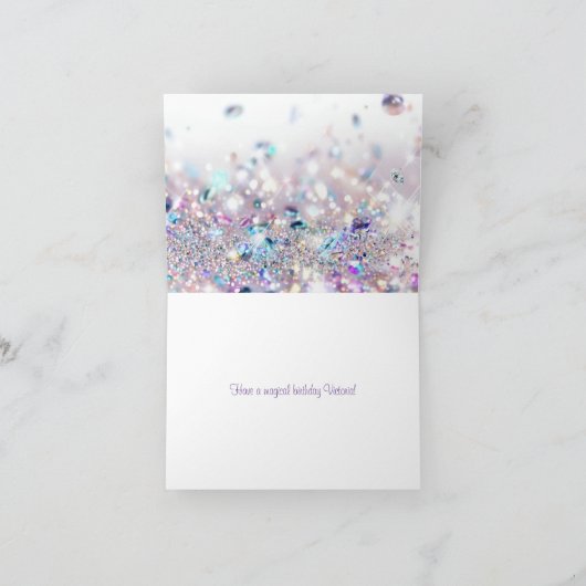 小さな女の子のきらきら光る魔法誕生日カード 案内状 (内部)