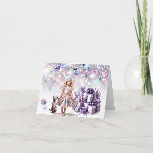 小さな女の子のきらきら光る魔法誕生日カード 案内状 (正面)