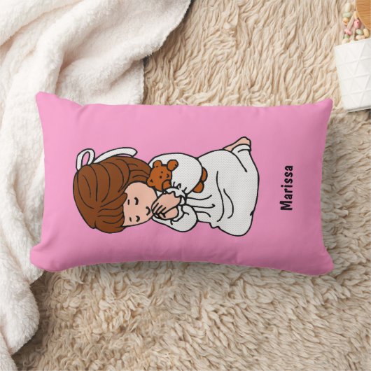 小さな女の子のカスタムな祈りの言葉の枕: ブラウンの毛 ランバークッション (ブランケット)