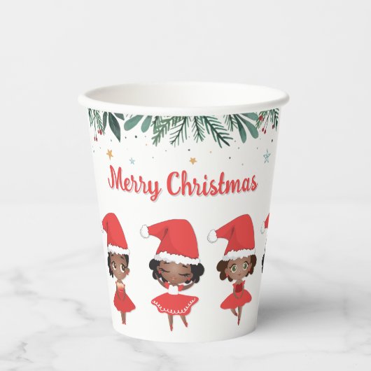 小さな女の子のクリスマスサンタ帽子バレリーナ 紙コップ (正面)