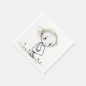 小さな女の子のスケッチ（ワイルドフラワー） スタンダードカクテルナプキン (角)