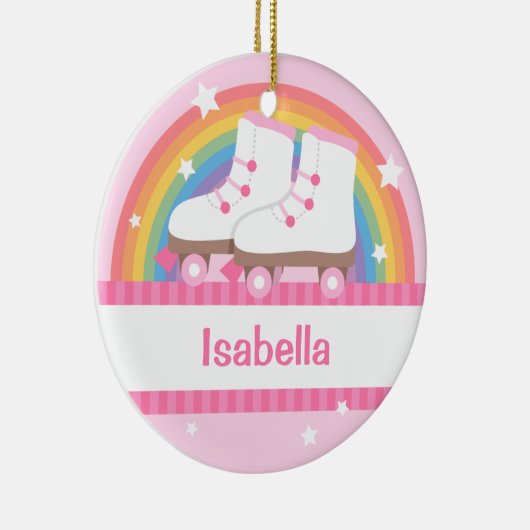 小さな女の子のスケート選手の虹および星のオーナメント セラミックオーナメント (右)