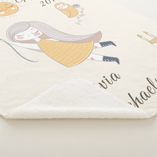 小さな女の子のフクロウのウサギのパーソナライズな日付および名前 シェルパブランケット (3/4)