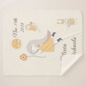 小さな女の子のフクロウのウサギのパーソナライズな日付および名前 シェルパブランケット (正面(横))