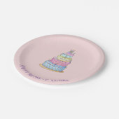 小さな女の子のプリンセスのお誕生日ケーキ ペーパープレート (アングル)