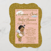 小さな女の子のベビーシャワーの招待状、ピンク、金ゴールド 招待状 (正面/裏面)