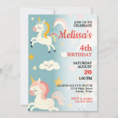 小さな女の子のユニコーンと虹の誕生日パーティー 招待状 (正面)