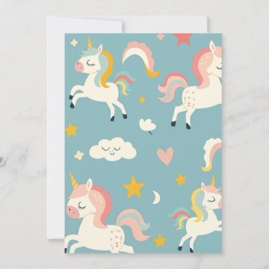 小さな女の子のユニコーンと虹の誕生日パーティー 招待状 (裏面)
