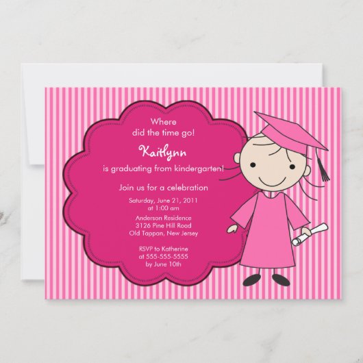 小さな女の子の卒業生の卒業の招待状のピンク 招待状 (正面)