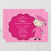 小さな女の子の卒業生の卒業の招待状のピンク 招待状 (正面/裏面)