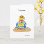 小さな女の子の恋しく思青い椅子 カード (黄色い花)