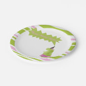 小さな女の子の恐竜のチュチュのピンクの緑のディーノのテーマ ペーパープレート (アングル)