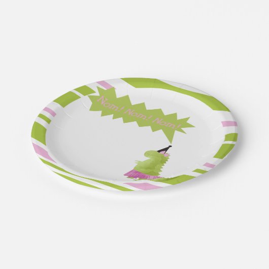 小さな女の子の恐竜のチュチュのピンクの緑のディーノのテーマ ペーパープレート (アングル)