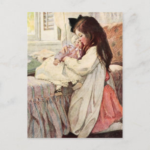 小さな女の子の抱き人形 ポストカード