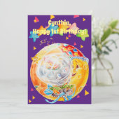 小さな女の子の最初の誕生日のあいさつパーソナライズされたつ サンキューカード (スタンド正面)