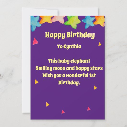 小さな女の子の最初の誕生日のあいさつパーソナライズされたつ サンキューカード (裏面)