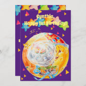 小さな女の子の最初の誕生日のあいさつパーソナライズされたつ サンキューカード (正面/裏面)