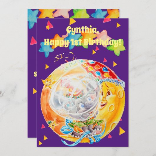 小さな女の子の最初の誕生日のあいさつパーソナライズされたつ サンキューカード (正面/裏面)