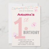 小さな女の子の最初の誕生日パーティーの招待状（ピンク） 招待状 (正面)